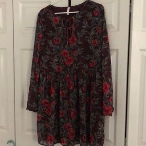 Maroon floral fit and flare dress
